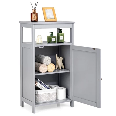 Bathroom Wooden Floor Cabinet Multifunction Storage Rack Organizer Stand Grey/White - Image 9