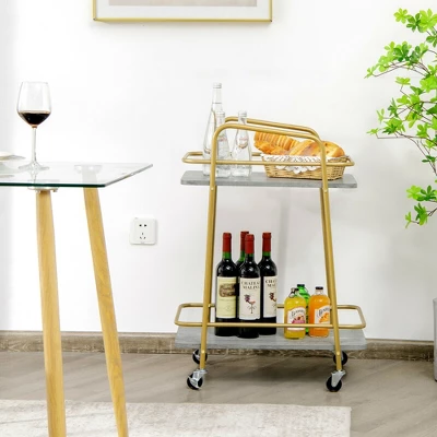 Costway Gold Serving Cart Utility Trolley On Wheel Rolling Kitchen Rack W/Handle - Image 3