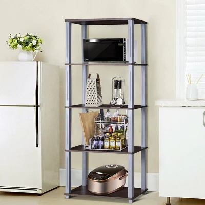 Costway 5-Tier Multi-Functional Storage Shelves Rack Display Bookcase Home Furni Walnut - Image 6