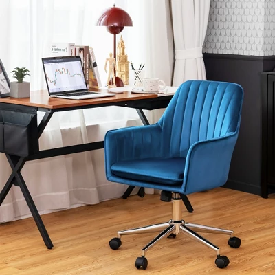 Costway Velvet Accent Office Armchair Adjustable Swivel Removable Cushion PinkBlueGrey - Image 2