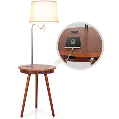 Costway End Table Lamp Bedside Nightstand Lighting With Wireless Charger NaturalCoffee - Image 10