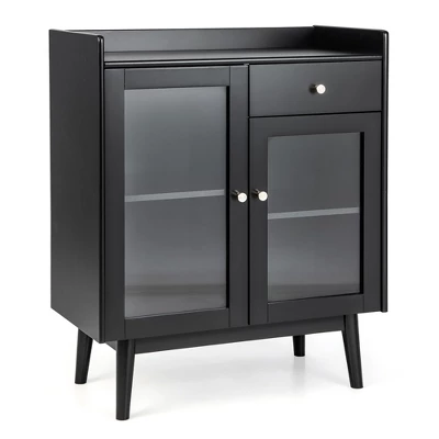 Costway Kitchen Buffet Server Sideboard Accent Cabinet With2 Tempered Glass Doors & Drawer - Image 9