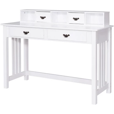 Costway Writing Desk Mission White Home Office Computer Desk 4 Drawer - Image 7