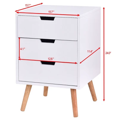 Costway White Side End Table Nightstand W/ 3 Drawers Mid-Century Accent Wood Furniture - Image 3