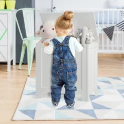 Costway Wooden Toy Box Kids Storage Chest Organizer W/ Flip-Top Lid & Safety Hinge White