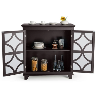 Costway Kitchen Storage Cabinet Buffet Sideboard W/ Glass Doors & Adjustable Shelf - Image 8