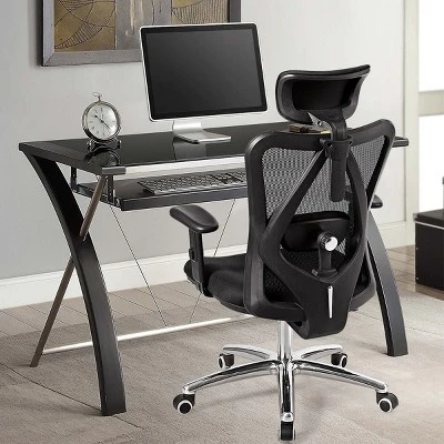 High Back Mesh Office Chair Adjustable Lumbar Support&Headrest Home Study Black - Image 2