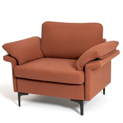 Costway Modern Fabric Accent Armchair Upholstered Single Sofa W/ Metal Legs Rust RedGreen - Image 9