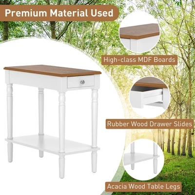 Costway 2-tier End Side Narrow Table Nightstand W/ Drawer For Living Room Bedroom - Image 5