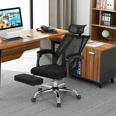 Costway Mesh Office Chair Recliner Desk Chair Height Adjustable W/Footrest Black