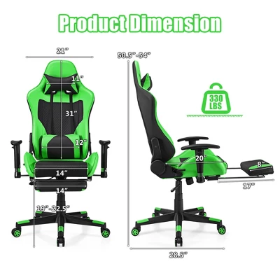 Costway Massage Gaming Chair Reclining Racing Office Computer Chair With Footrest WhiteBluePinkRed - Image 2