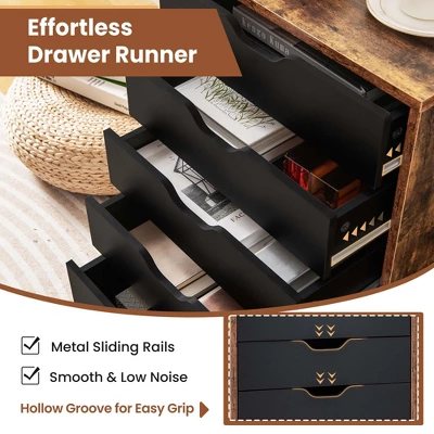 Costway 5 Drawer Chest Storage Dresser Floor Cabinet Organizer With Wheels Rustic Brown - Image 6