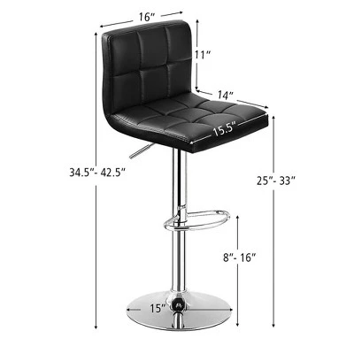 Costway Set Of 2 Bar Stools PU Leather Adjustable Barstool Swivel Pub Chairs Black Full Back - Image 2