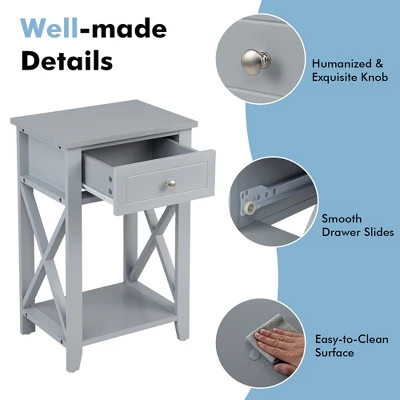 Costway Bedside Sofa End Table Nightstand With Drawer For Living Room Bedroom Grey/Black/White - Image 5