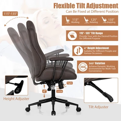 Costway High Back Ex Ecutive Office Chair Adjustable Reclining Task Chair Armrest - Image 7
