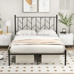 Costway Full/Qween/Twin Size Metal Platform Bed Frame Vintage Headboard Mattress Foundation Black
