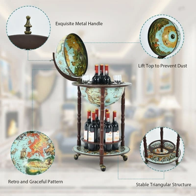 Costway 17'' Globe Wine Kitchen Stand 16th Century Italian Map Liquor Bottle Shelf Cart - Image 7