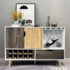 Costway Mid-Century Buffet Sideboard Wooden Storage Cabinet W/ Wine Rack & Glass Holder