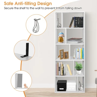 Costway 5-tier Wood Bookcase 66'' Tall Open Storage Shelf Display Rack W/10 Compartments - Image 5