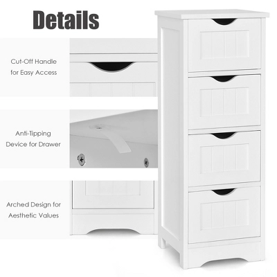 Costway White Floor Storage Cabinet Bathroom Organizer Free Standing 2/3/4 Drawers - Image 7