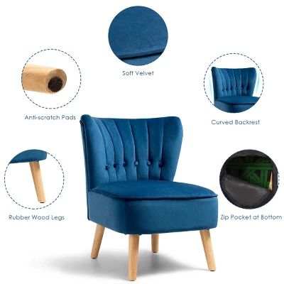 Costway Armless Accent Chair Tufted Velvet Leisure Chair Single Sofa Upholstered BlueGreenPink - Image 6