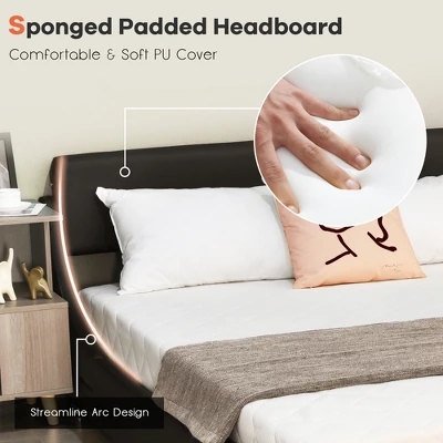 Costway Full Faux Leather Upholstered Platform Bed Adjustable Headboard Black - Image 3