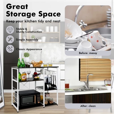 Costway Industrial Kitchen Baker's Rack Microwave Stand Utility Home Shelf W/ 6 Hooks - Image 4