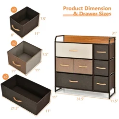 Costway 7-Drawer Dresser Storage 3-Tier Organizer Tower Steel Frame Wooden Top