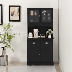 Costway 67'' Storage Cabinet Closet Kitchen Pantry Cupboard With Adjustable Shelves Black/White