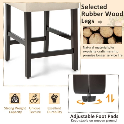 Costway Set Of 2 Upholstered Bar Stools 25'' Counter Height Chairs With Rubber Wood Legs Grey/Beige - Image 7
