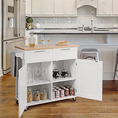 Costway Rolling Kitchen Cart Island Heavy Duty Storage Trolley Cabinet Utility White