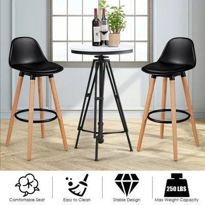 Costway Set Of 2 Mid Century Barstool 28.5" Dining Pub Chair W/Leather Padded Seat Black - Image 5