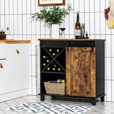 Costway Kitchen Buffet Storage Cabinet Sideboard W/Sliding Barn Door Wine Rack