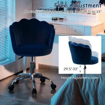 Costway Velvet Petal Shell Office Chair Adjustable Swivel Accent Vanity Armchair YellowBlueGreyPink - Image 5