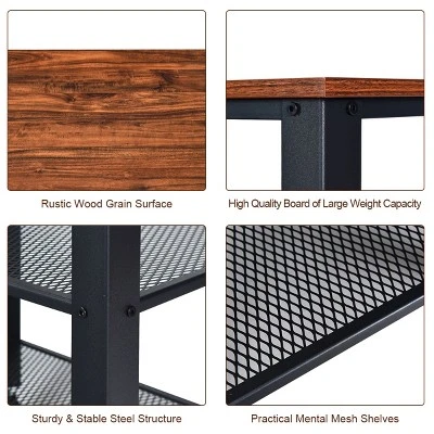 Industrial Serving Cart 3-Tier Kitchen Utility Cart On Wheels W/Storage Black - Image 7