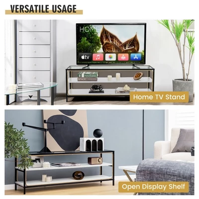 Costway 3-Tier TV Stand Entertainment Center For TV's Up To 50'' W/ Tempered Glass Top - Image 4