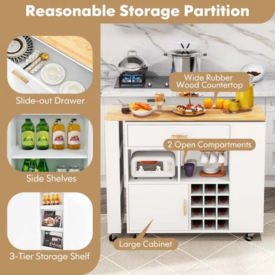 Costway Reversible Folding Kitchen Island Cart Utility Storage Trolley Wine Rack Shelves - Image 5