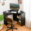 Costway Corner Computer Desk Triangle Writing Workstation W/ Storage Shelf WhiteBlack