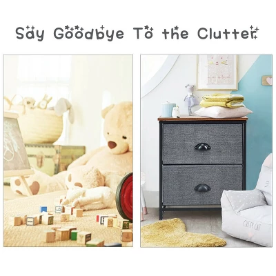 Costway 2 Drawers Nightstand Side Table Storage Unit Display Metal Frame Dorm Room - Image 5