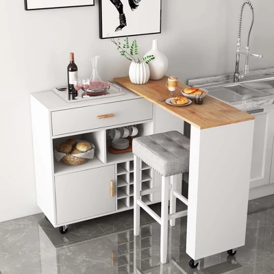 Costway Reversible Folding Kitchen Island Cart Utility Storage Trolley Wine Rack Shelves - Image 3
