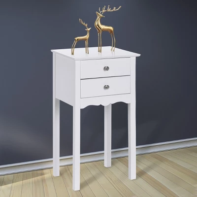 Costway Side Table End Accent Table Night Stand W/ 2 Drawers Furniture White