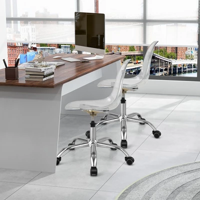 Costway Set Of 2 Rolling Acrylic Armless Desk Chair Swivel Vanity Ghost Chair Adjustable - Image 4
