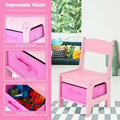 Costway 3 In 1 Wood Activity Table Chair Set W/Storage Box Pink - Image 9