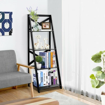 Costway 4-Tier Ladder Shelf Bookshelf Bookcase Storage Display Leaning Home Office Decor - Image 2