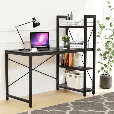 Costway 47.5" Computer Desk Writing Desk Study Table Workstation With 4-Tier Shelves Brown - Image 5