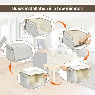 Costway Stackable Large Bins Cubes W/Lids Storage Organizers W/Linen&Oxford Fabric 4 Sets - Image 6