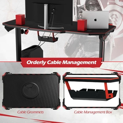 Costway 55'' Gaming Desk T-shaped Computer Desk W/ Full Mouse Pad & LED Lights - Image 8