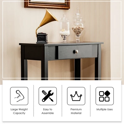 Costway Console Table With Drawer Entryway Hallway Accent Wooden Table Black - Image 4