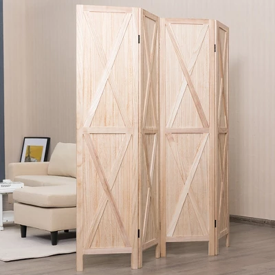 Costway 4Panels Folding Wooden Divider W/x-shaped Design 5.6 Ft Tall Brown - Image 8