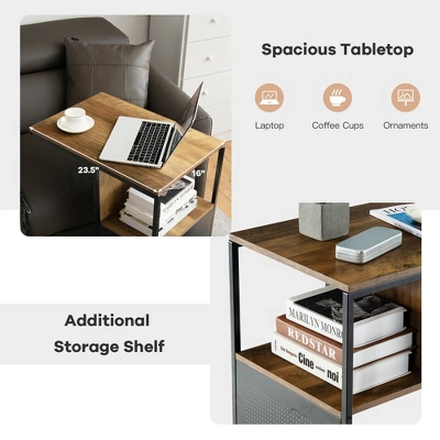 Costway C Shape Sofa Side End Table Reversible Snack Table Nightstand Steel Frame Oak - Image 8